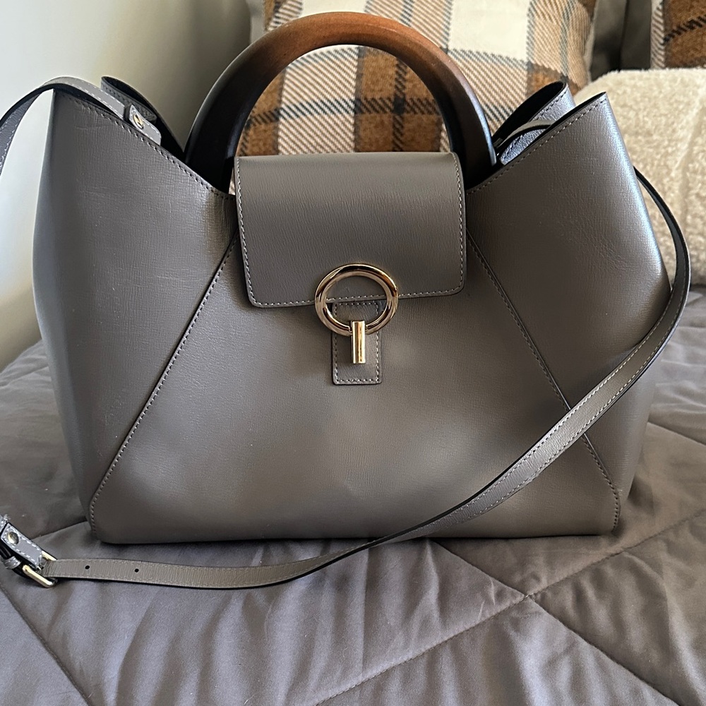 Gray Leather Handbag